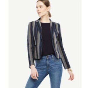 Ann Taylor Striped Newbury Blazer Jacket Single Button Lined Womens 4 Blue Gray
